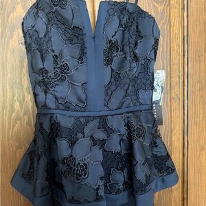 Aidan Mattox Twilight Blue Floral Lace jumpsuit